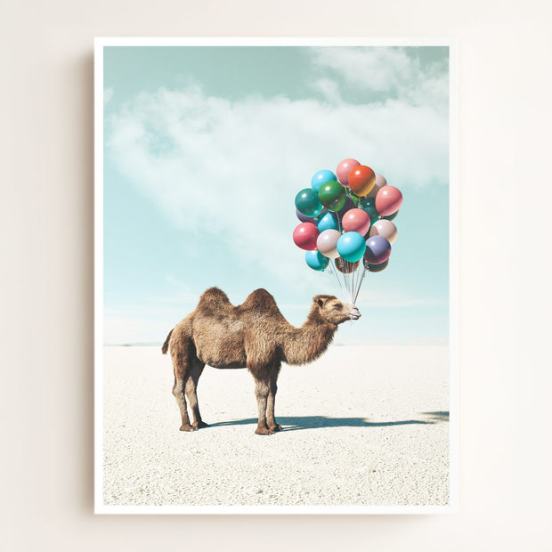 Camel with Balloons Wall Art Print