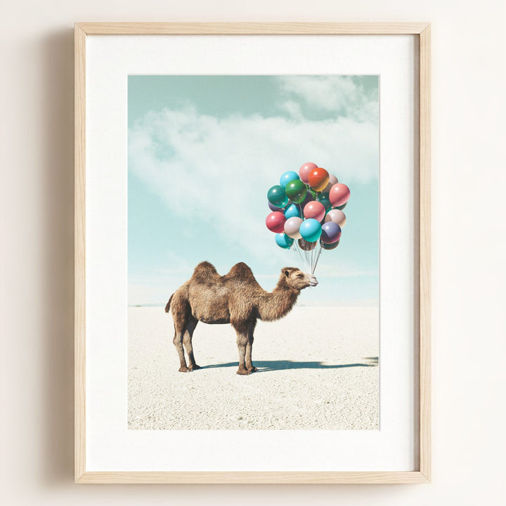 Camel with Balloons Wall Art Print