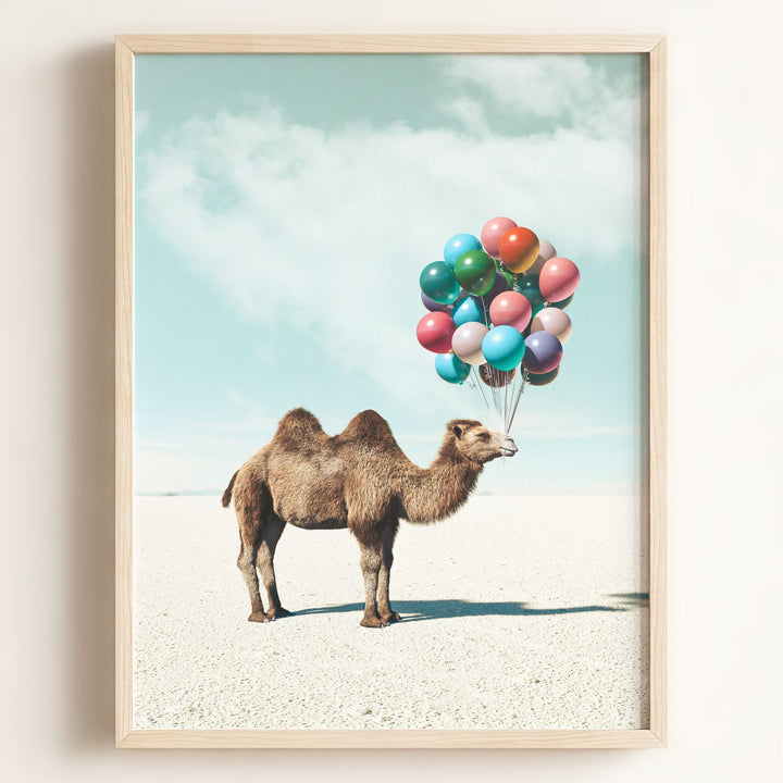 Camel with Balloons Wall Art Print