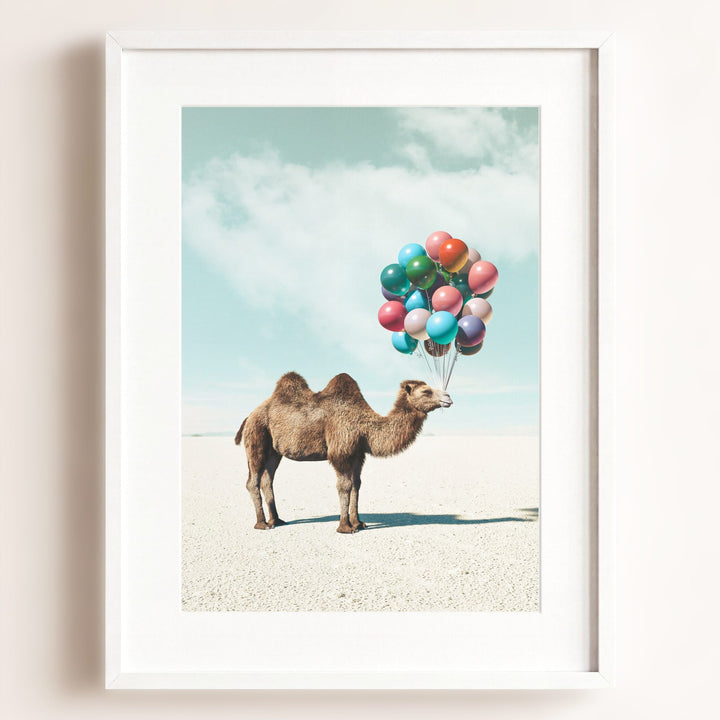 Camel with Balloons Wall Art Print