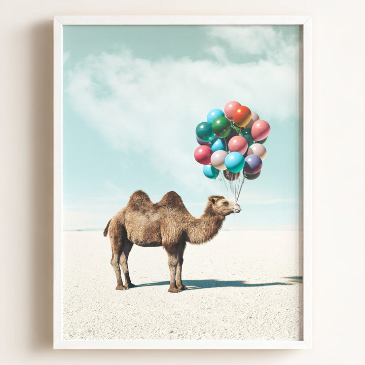 Camel with Balloons Wall Art Print