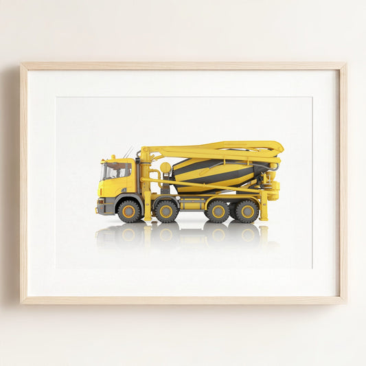 Construction Vehicle Concrete Mixer Art — Framed Art