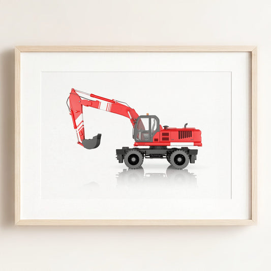 Construction Vehicle Wheel Excavator Art — Framed Art