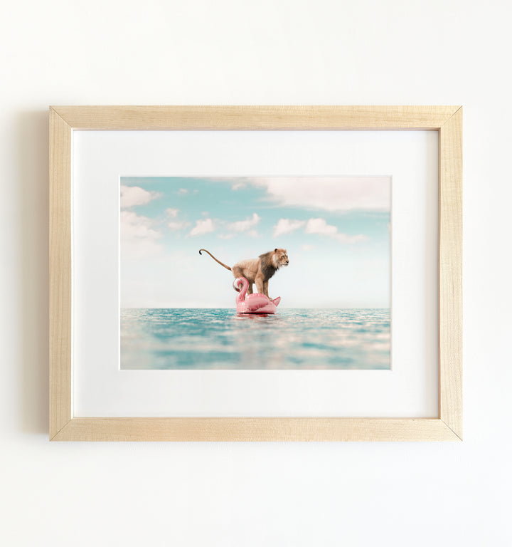 Lion Afloat a Flamingo