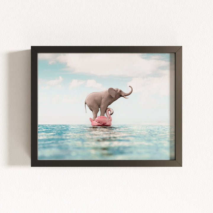 Elephant Afloat a Flamingo