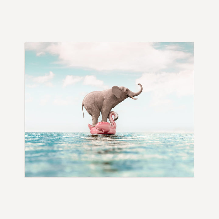 Elephant Afloat a Flamingo