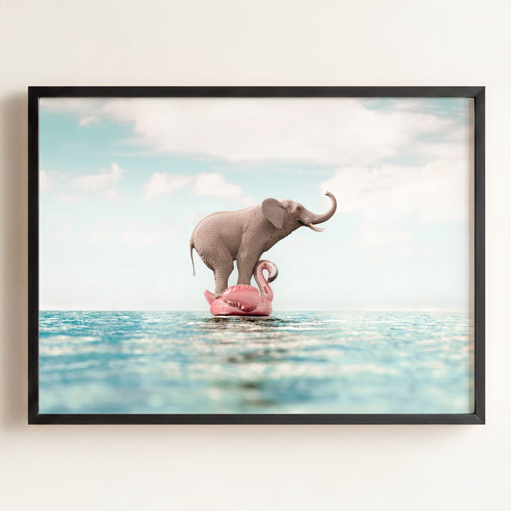 Elephant Afloat a Flamingo