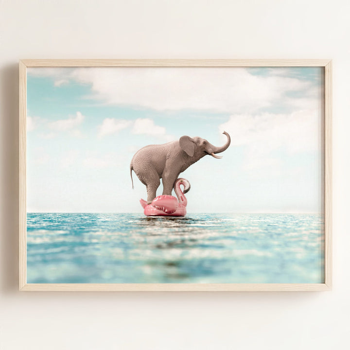 Elephant Afloat a Flamingo