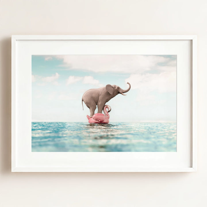Elephant Afloat a Flamingo