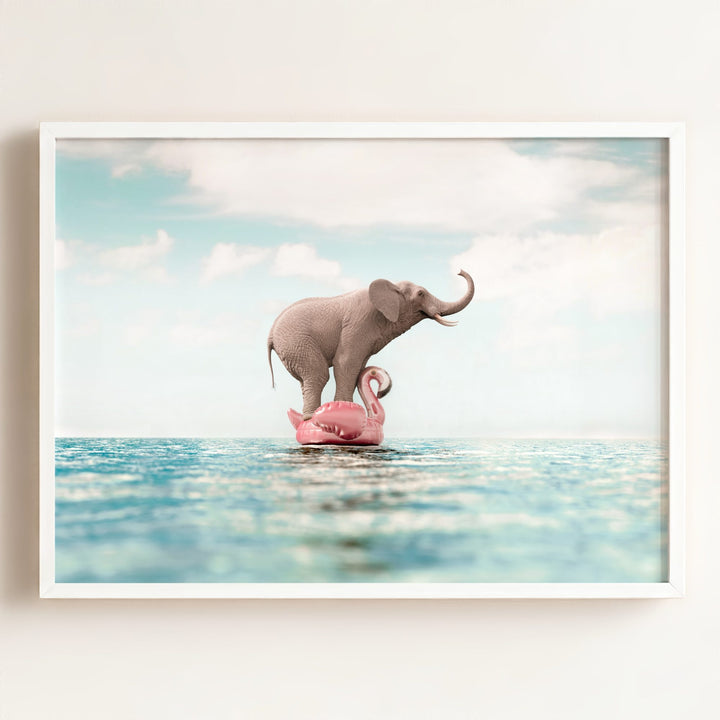 Elephant Afloat a Flamingo