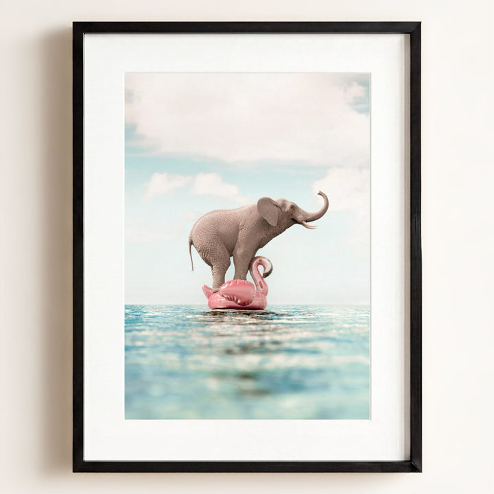 Elephant Afloat a Flamingo
