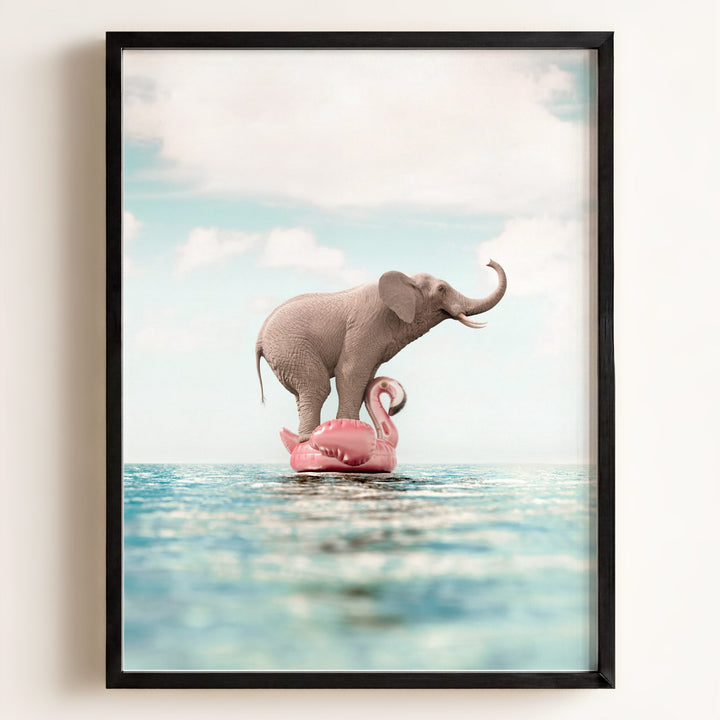 Elephant Afloat a Flamingo