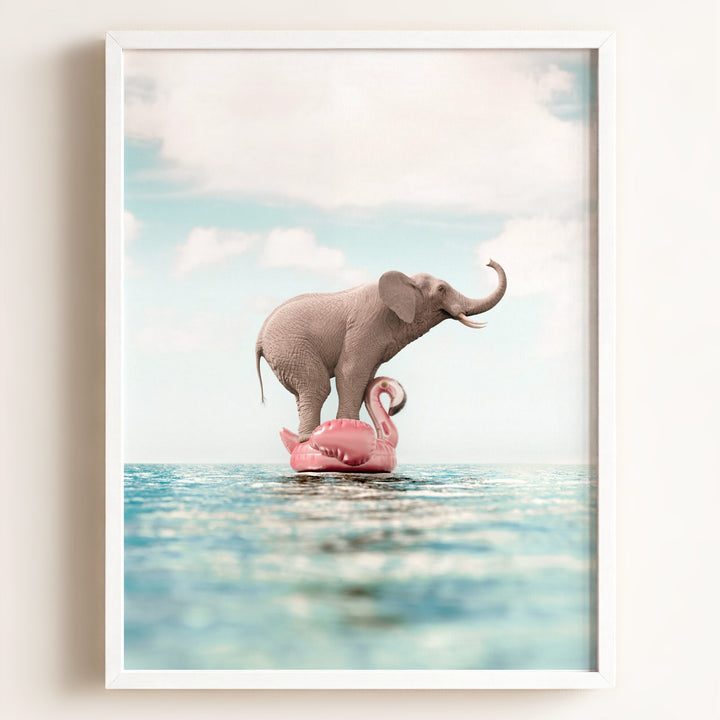 Elephant Afloat a Flamingo