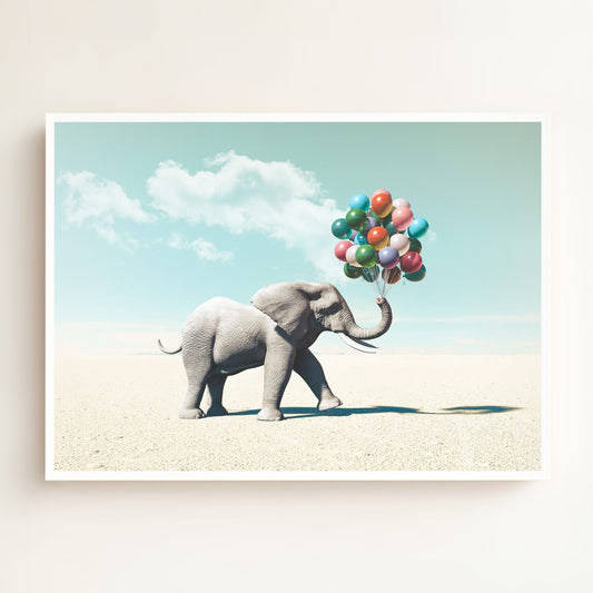 Elephant with Balloons Art Print