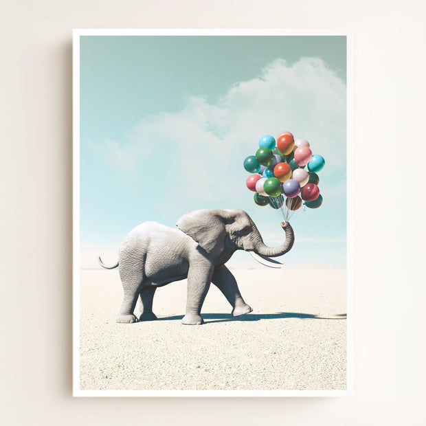 Elephant with Balloons Art Print