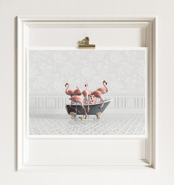 Flamingos in a Gray Bathtub