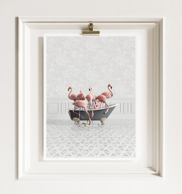 Flamingos in a Gray Bathtub