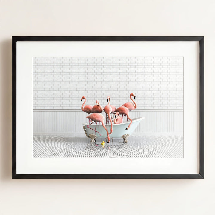 Flamingos in Blue Bathtub