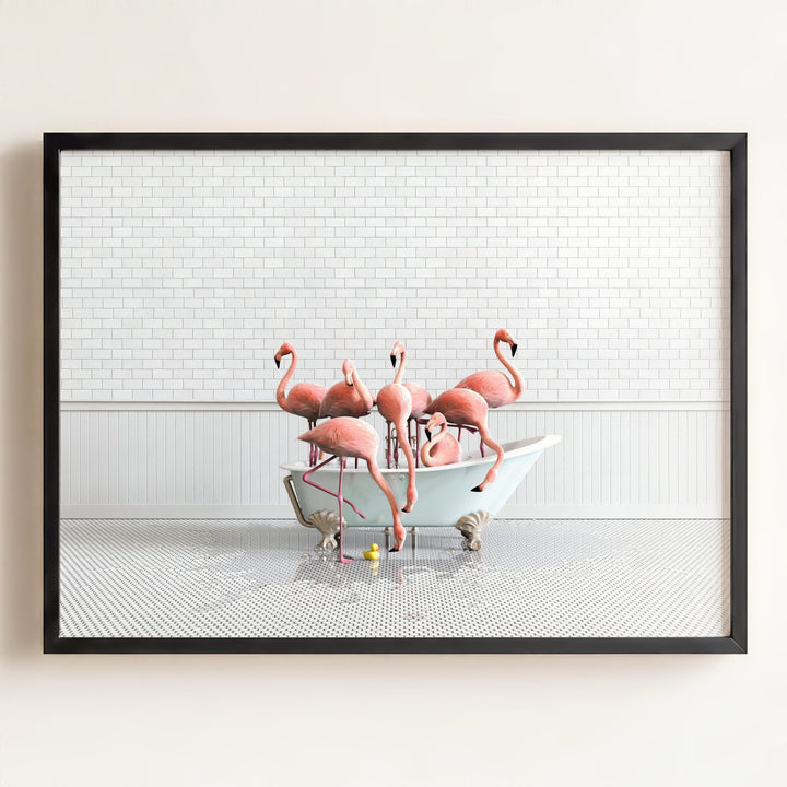 Flamingos in Blue Bathtub