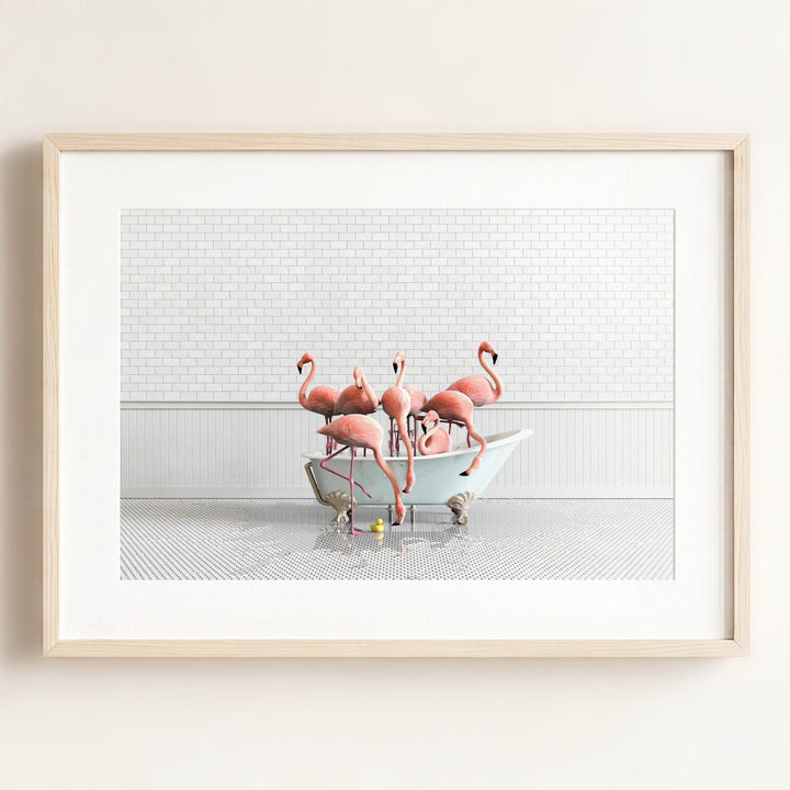 Flamingos in Blue Bathtub