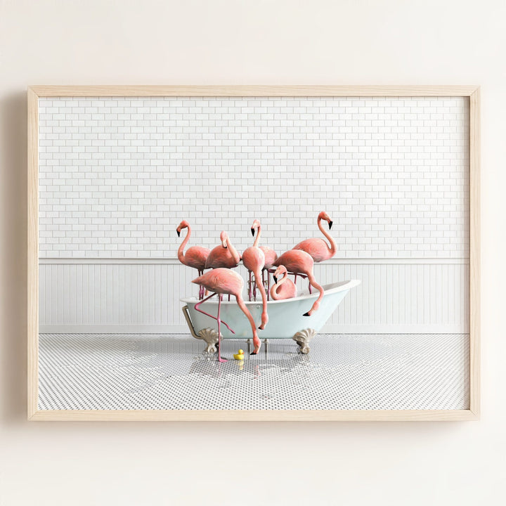 Flamingos in Blue Bathtub