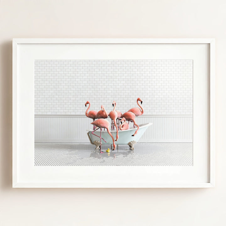 Flamingos in Blue Bathtub