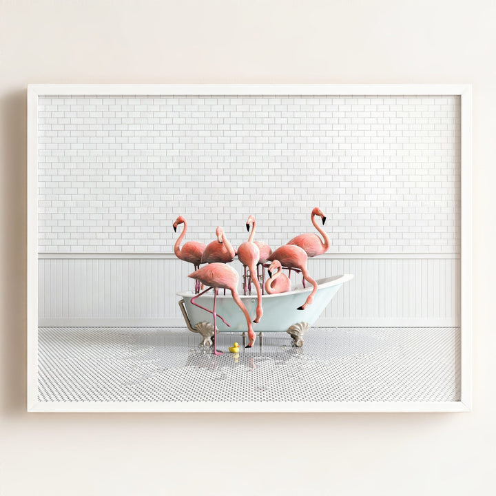 Flamingos in Blue Bathtub