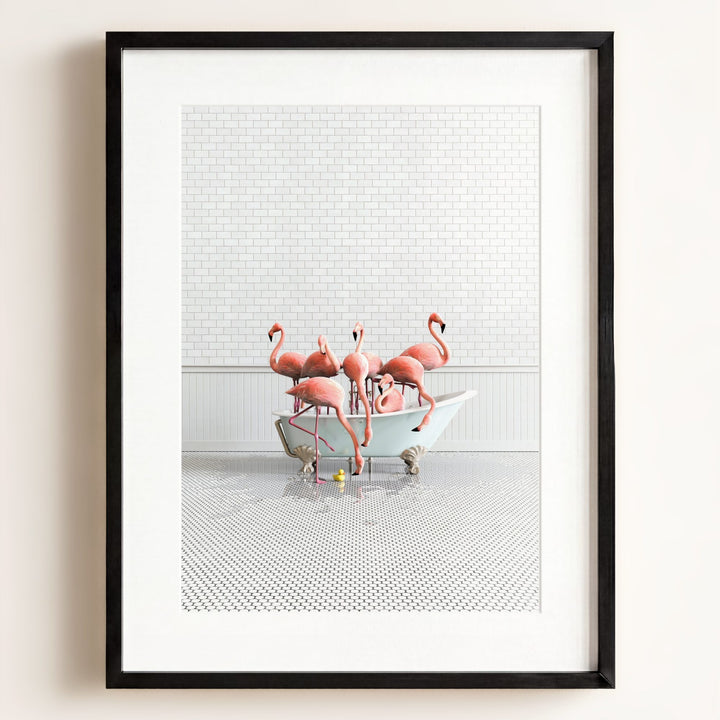 Flamingos in Blue Bathtub