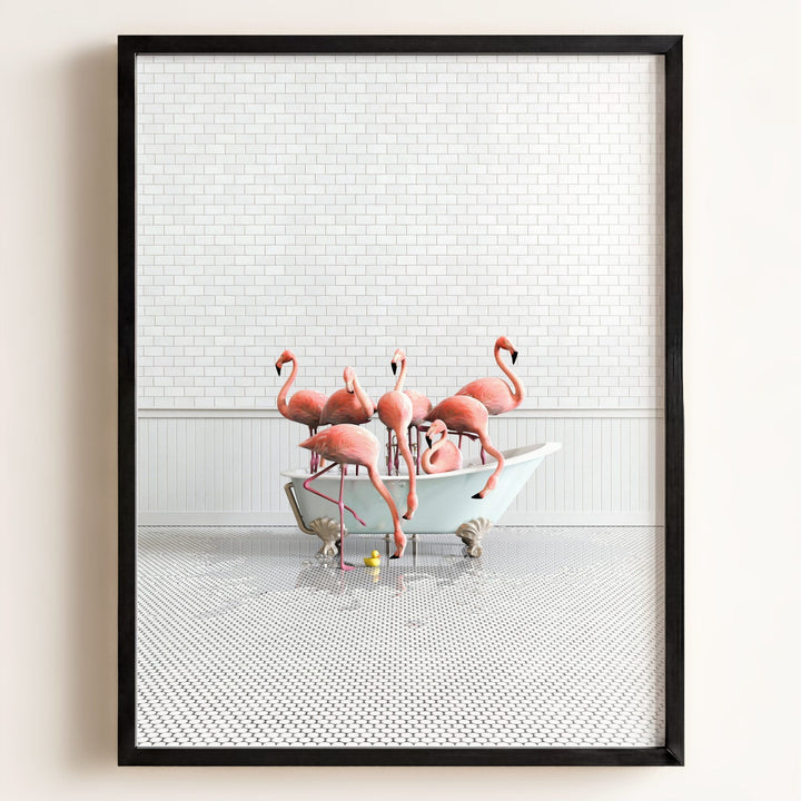 Flamingos in Blue Bathtub