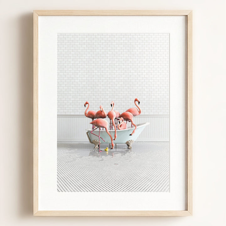 Flamingos in Blue Bathtub