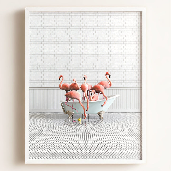 Flamingos in Blue Bathtub