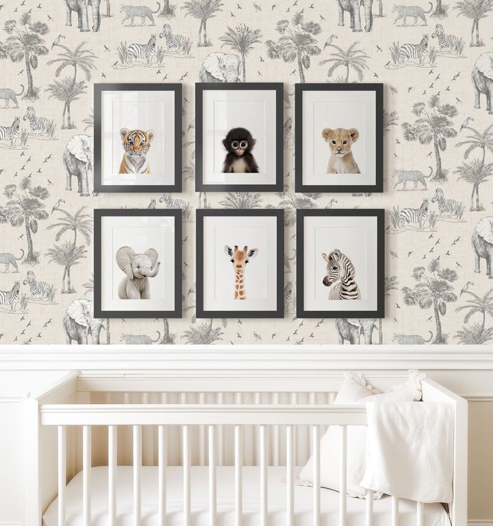 Framed Baby Jungle & Safari Animals Set of 6 Nursery Decor
