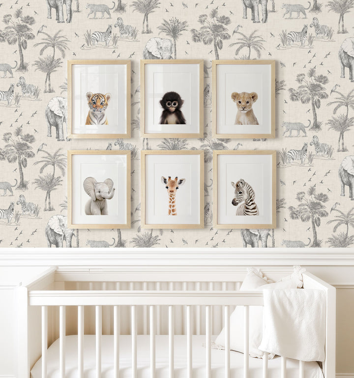 Framed Baby Jungle & Safari Animals Set of 6 Nursery Decor