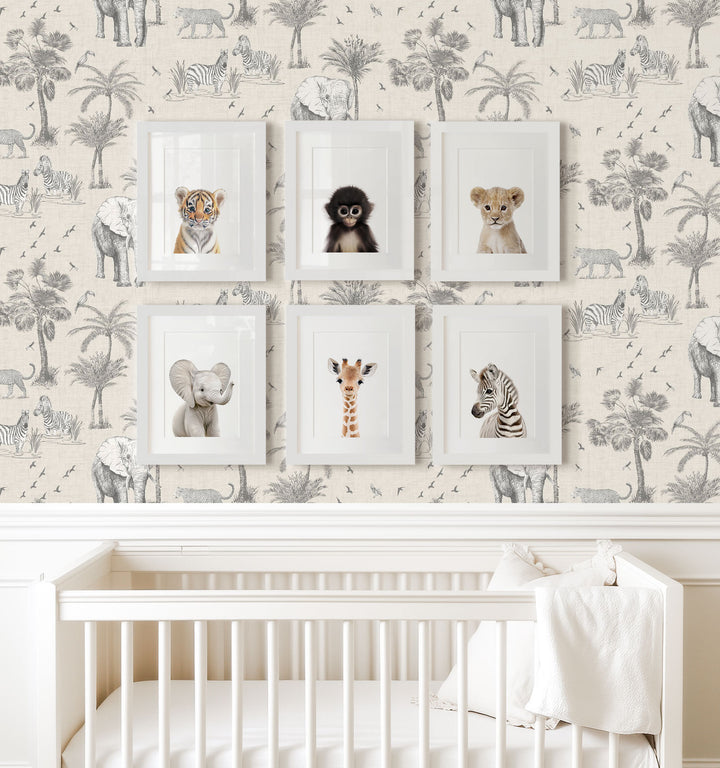 Framed Baby Jungle & Safari Animals Set of 6 Nursery Decor