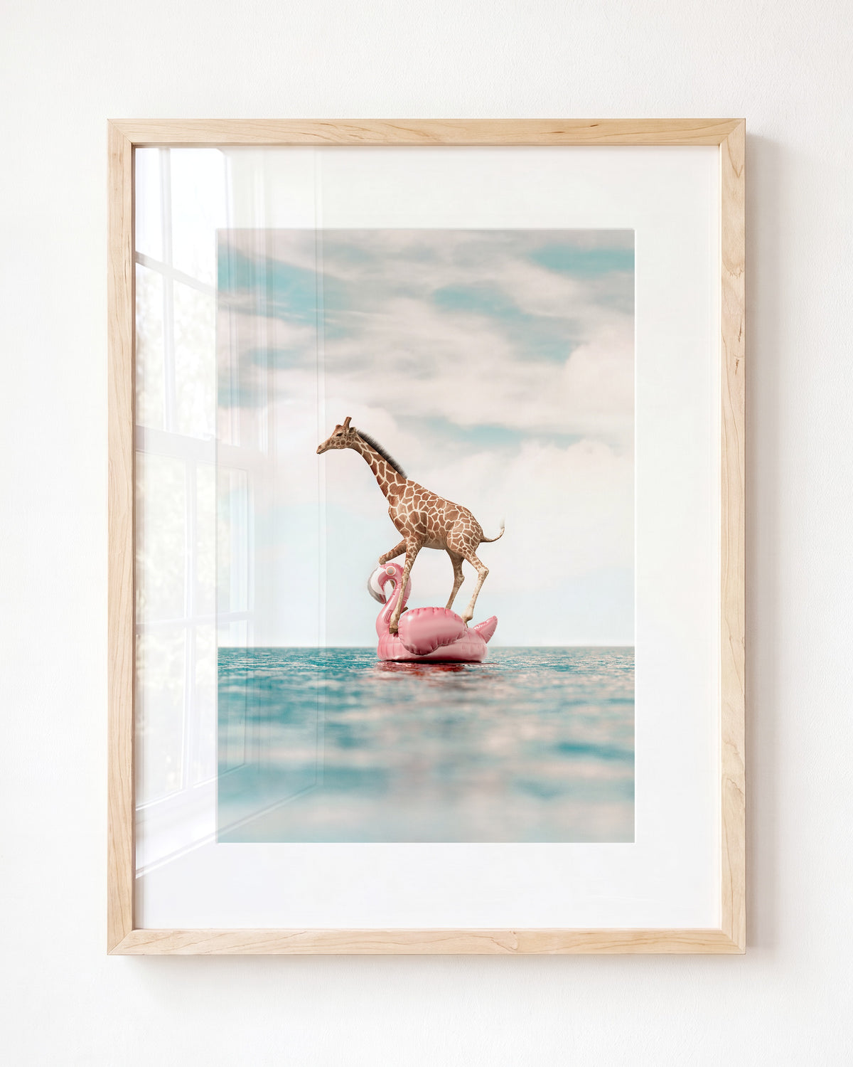 Giraffe Afloat a Flamingo - Framed Art