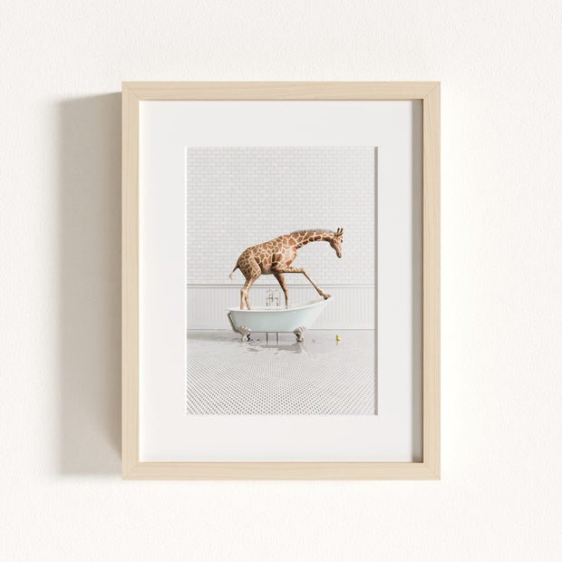 Giraffe in Blue Bathtub