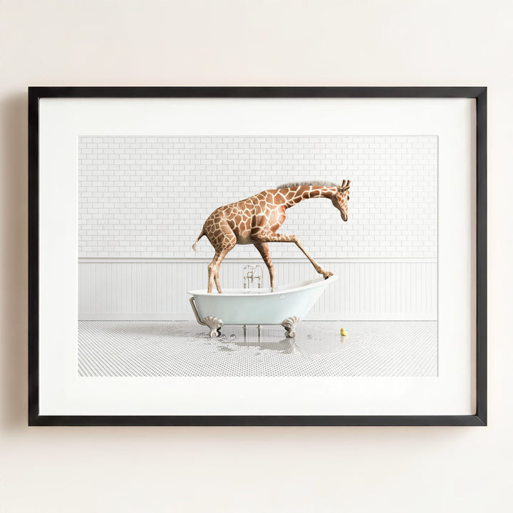 Giraffe in Blue Bathtub