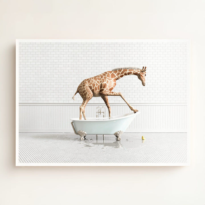 Giraffe in Blue Bathtub