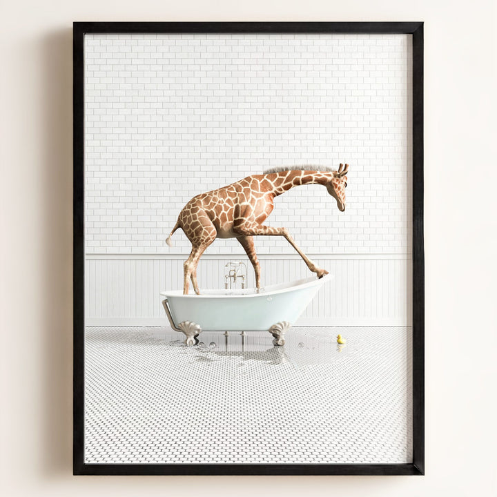 Giraffe in Blue Bathtub