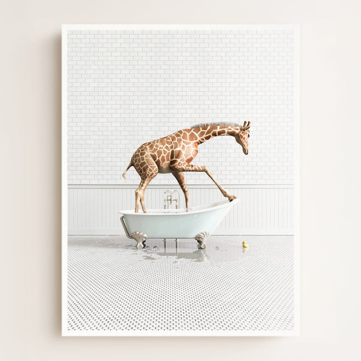 Giraffe in Blue Bathtub