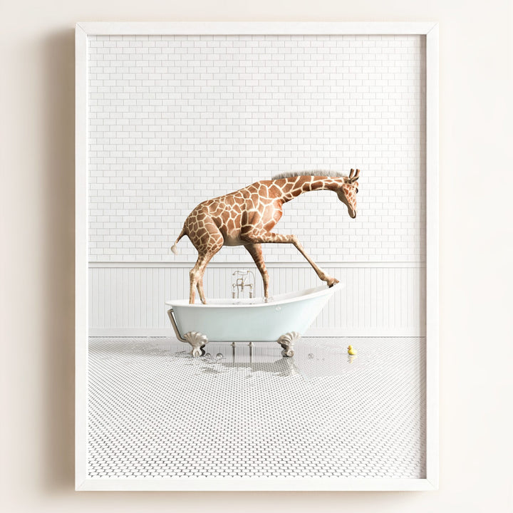 Giraffe in Blue Bathtub