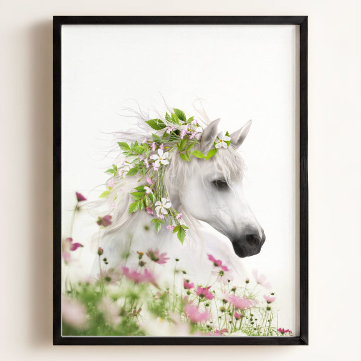 Horse with Flower Crown and Wildflowers