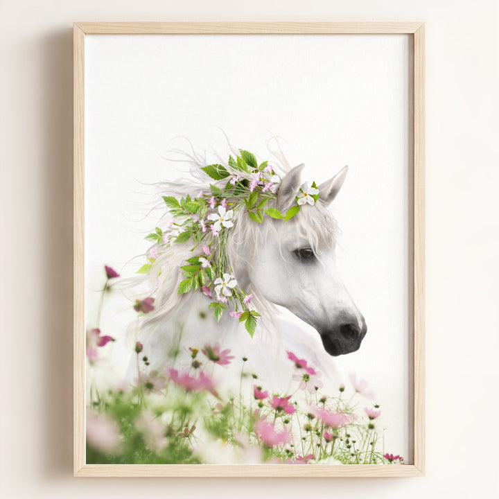 Horse with Flower Crown and Wildflowers