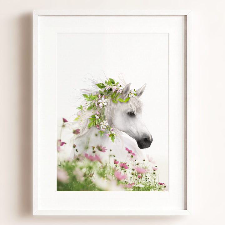 Horse with Flower Crown and Wildflowers