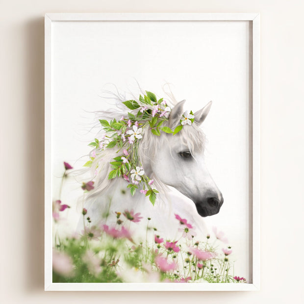 Horse with Flower Crown and Wildflowers
