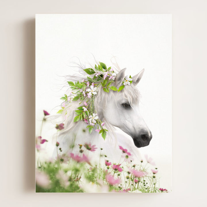 Horse with Flower Crown and Wildflowers