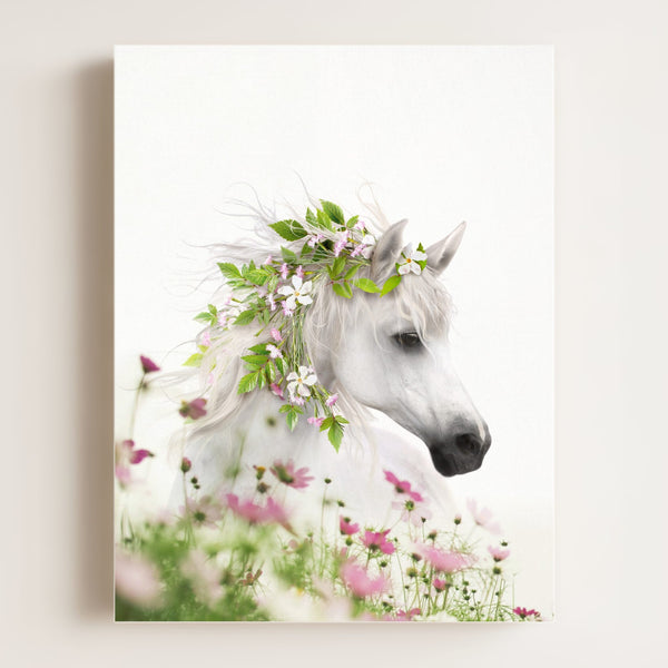 Horse with Flower Crown and Wildflowers