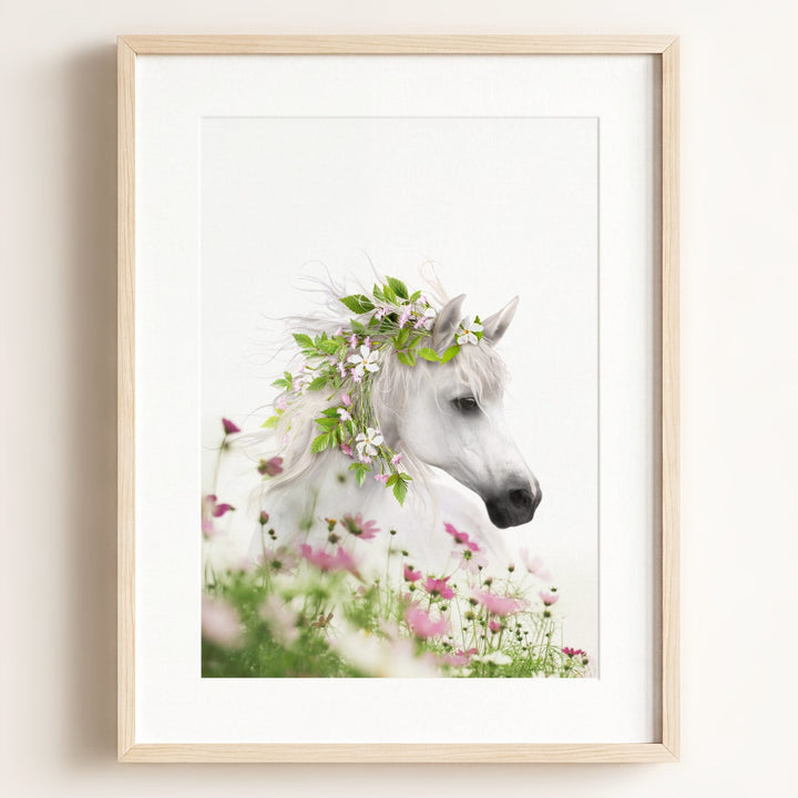 Horse with Flower Crown and Wildflowers