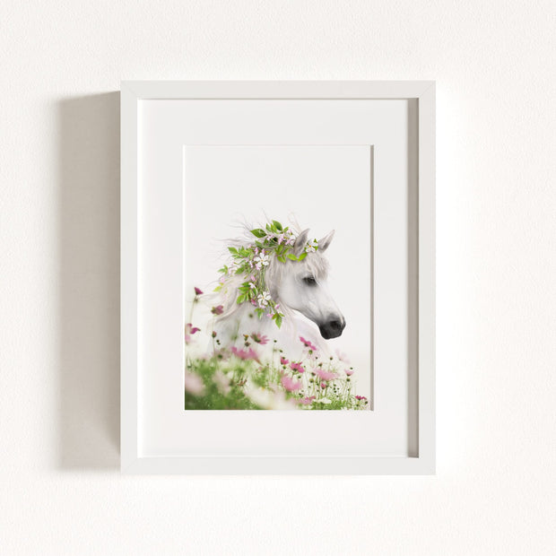 Horse with Flower Crown and Wildflowers