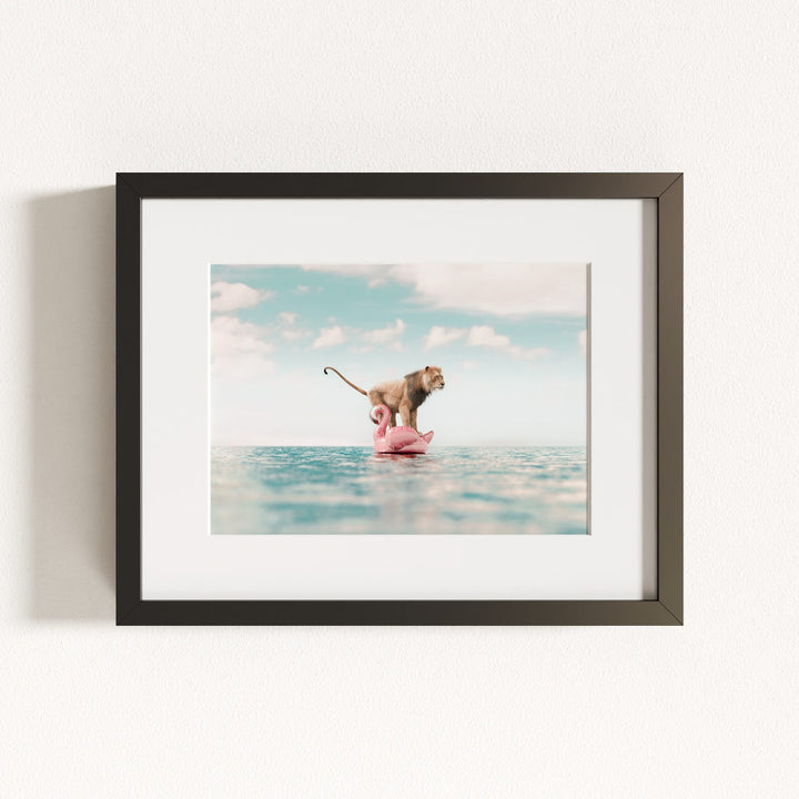 Lion Afloat a Flamingo